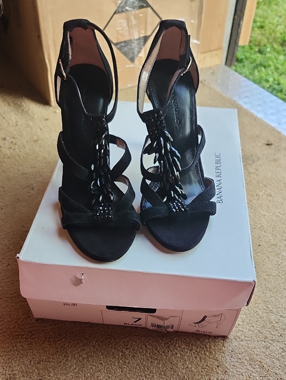 Banana Republic Natalia Black Strappy Beaded High-Heel Sandals